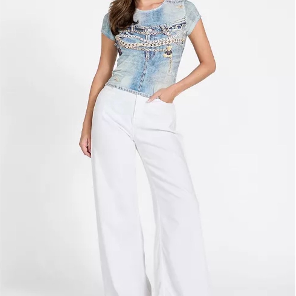 Guess Blue Denim Chain Print Top - Picture 2 of 7